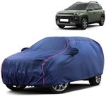 VOICO Water-Resistant Dustproof Car Cover for Hyundai Exter - Mirror Pocket, UV Protection, Scratch Guard, Buckle Belt, Front & Back Bottom Elastic with Red Piping - Blue