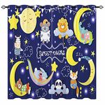 YUANZU Moon Star Curtains - Collection with Cute Sleeping Animals Print Pattern Eyelet Blackout Thermal Insulated Window Drapes for Kids Baby Nursery Bedroom Playroom 2 Panels W117cm x D137cm