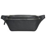 Grains & Tan® Medium Genuine Leather Unisex Waist Pack Fanny Pack Waist Bag Hip Bag Travel Pouch with Multiple Pockets and Metal Zippers Ideal for Trekking and Casual Outing (Solid Black)