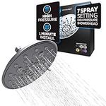 SparkPod 7 Spray Settings Shower Head - Adjustable High Flow Shower Head with Mist Setting - Showerhead Replacement Head for The Bathroom (8 Inch, Charcoal Grey)