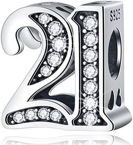 21 Birthday Charms fits Pandora Anniversary Bracelet, 925 Sterling Silver 21st Birthday Beads with CZ Birthstones, Number 21 Years Bday Gifts for Sister/Brother/Friend