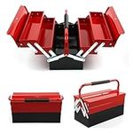 Holdfiturn Metal Tool Box 3 Tiers 5 Tray Tool Storage Box Cantilever Tool Box 43cmx22cmx21cm Tool Box Organiser Red