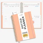 RETTACY 2025 Planner, Bullet Dotted Journal Style, Weekly and Monthly Planner, Jan 2025 - Dec 2025, Medium 7.6" × 10", 2025 Calendar, 12-Monthly Tabs, Flexible Plastic Cover (Apricot)