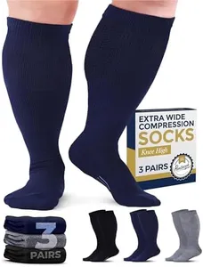 Pembrook 3 Pairs Plus Size Compression Socks Wide Calf, Compression Socks Men xxl, Knee High Socks Plus Size, Wide Compression Socks for Women, Black, White, Gray