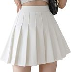 scicent White Tennis Skirt Women Girls Short High Waist Pleated Skater Tennis Skirt School Skirt Uniform with Inner Shorts White XL UK 8 10