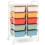 COSTWAY 10 Drawers Storage Cart, Multipurpose Mobile Organizer Shelving Unit with Handle, Removable Drawers & Lockable Wheels, Utility Rolling Trolley for Home Office Beauty (Macaron)