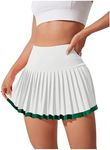 Verdusa Women's Color Block Pleated Tennis Skirts High Waisted Tummy Control Sports Skort Skirt White and Green Small