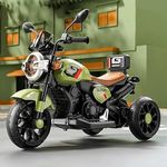 Kawaii Kids 6V Battery YAHAHA Bike rideon | Music, LED Lights | Manual Control | Battery-Operated Ride-On Bike with Backrest for Boys & Girls Aged 1-5 Years (Yamaha, Olive Green)