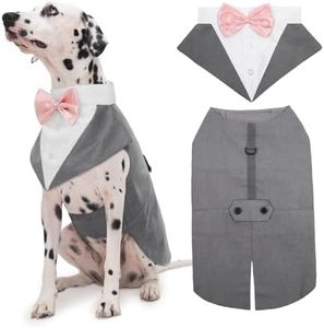 Kuoser Dog Tuxedo Dog Suit and Bandana Set, Dogs Tuxedo Wedding Party Suit, Doggy Prince Bow Tie Shirt Formal Pet Wedding Attire for Large Medium and Small Dogs Golden Retriever Samo Bulldogs