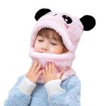 Kids Winter Hat Monkey Caps for Baby Girls Boys Woolen Knitted Beanie Cap Neck Scarf Toddler Soft Plush Fleece Full Cover Ear Caps (Pink, 2 to 6 Yrs)