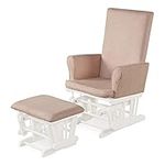 Costzon Glider and Ottoman Set, Wood Baby Rocker Nursery Furniture for Napping Reading Nursing, Cleanable Upholstered Comfort Rocking Nursery Chair with Detachable Cushion (Pink)