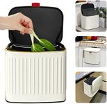 Kitchen Trash Can with Lid, GloDeals 2 in 1 Small Garbage Can Compost Bin Countertop, Wall-Mounted Under Sink Indoor Trash Bin for Kitchen, Bathroom, Cabinet Trash Can Hanging (4L, White/1.05 Gal)