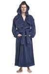 Arus Men's Monk Robe Style Full Length Long Hooded Turkish Terry Cloth Bathrobe, S/M, Navy Marine