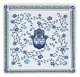 Aviv Judaica Decorative Porcelain Passover Seder Square Matzo Plate 10" Detailed Design by Artist Jessica Sporn Artistic Floral Hamsa Pattern Matzah Tray Pesach Seder Dishware