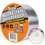 TAPEBEAR 50mm x 10m Butyl Tape Waterproof Sealant Tape Aluminum Foil Duct Sealing Tape for RV Roof Repair, Boat and Pipe Sealing, Silicone, Glass & EDPM Roof Leak Patching, Silver