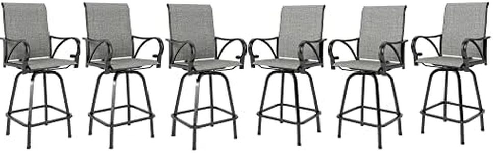 MFSTUDIO Outdoor Bar Stools Set of 6, Swivel Bar Height Patio Chairs Outdoor Barstools High Top Patio Swivel Bar Chairs with Armrest, Breathable Textilene, Grey