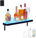 GarveeTech LED Lighted Liquor Bottle Display Shelf - 1-Step, 24-Inch, Remote & App Control, Acrylic with Wine Holder Slots, Multi Functional Wine Rack