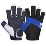 FitsT4 Sports Kayaking Gloves 3/4 Finger Padded Palm - Mesh Back for Comfort - Suitable for Sailing, Paddling, Canoeing, Kayaking, SUP for Men Women & Kids Blue M