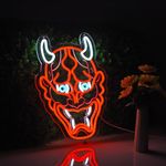 ZODZ Japanese Hannya Mask Neon Sign for Wall Décor Devil Tattoo Studio Shop with Dimmable Switch LED Neon Signs USB Powered Anime Demon Spirit Art Light for Man Cave Decor