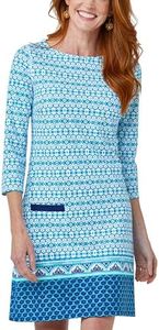 Cabana Life Shift Dress, UPF 50+ Sun Protection Casual Dress, Boat Neckline, Quarter Sleeve, Womens Fashion, Aruba Blues, Medium