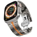 CHANCHY Stainless Steel Band for Apple Watch Ultra 2 Band 49mm 45mm 44mm 42mm, Metal Strap with Folding Clasp for Apple Watch Series 9 8 7 6 5 4 3 2 1 Ultra/Ultra 2 (Titanium/Orange, 49mm 45mm 44mm)