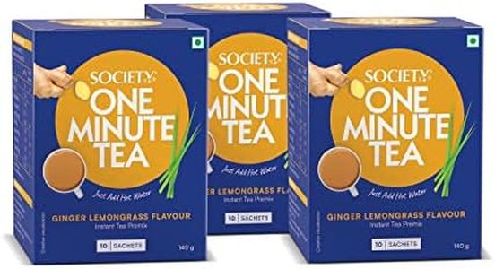 Society One Minute Tea | Ginger Lemongrass Flavour | Made with Lemongrass & Ginger | Flavoured Instant Tea | 14g X 10 Sachets (140g) | Pack of 3