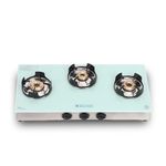 MILTON Crysto Toughened Glass Top Gas Stove 3 Burners I Manual Ignition I High-Powered Brass Burner I ISI Certified I 1 Year Warranty (White)