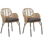 OMCCO Rattan and Wicker Iron Frame Patio 2 Cushioned Chairs Set Outdoor Garden Cushioned Chairs Set for Backyard Porch Balcony (Beige058)