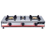 Nobel 3 Gas Burner/3 Brass Burners Gas Stove Stainless Steel Enamel Porcelain Trivet Auto Ignition Tripple Burner 710 x 410 x 140 (W x D x H) mm NGT3001 with 1 Year Warranty