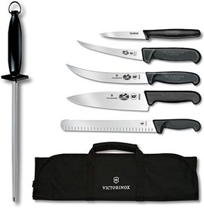 Victorinox Swiss Army 7-Piece Natural Competition BBQ Set with Black Fibrox Pro Handles and Knife Roll
