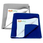 OYO BABY - Waterproof Baby Bed Protector Dry Sheets for New Born Babies - Reusable Mats - Cot & Bassinet Gift Pack -Small 70x50-(Grey + Royal Blue)