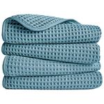 POLYTE Microfibre Lint Free Hand Towel, 40 x 76 cm, 4 Pack (Green, Waffle Weave)