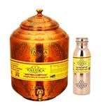 Taluka Pure Copper Handmade Water Pot Tank Matka Dispenser | 17000 ML Capacity | with Set 1 Copper Bottle Water Bottle Joint Free - Leak Proof Bottle 1000 ML | for Kitchen Good Health Benefit