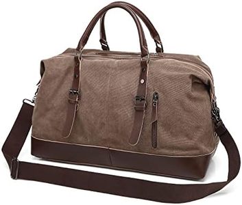 42L Large Genuine Leather Canvas Duffel Bag for Travel, Travel Tote Duffel Shoulder Weekend Bag Unisex Weekender Overnight Handbag Shoulder Bag, Khaki