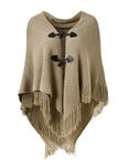 Ferand Women’s Loose Fitting Poncho Cape Shawl with Stylish Horn Buttons, V Neckline and V Hem, One size, Khaki