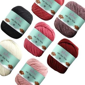 Off-The-Yak Medium Worsted Weight #4, Knitting and Crocheting Woolen Yarn Variety Pack of 7 Skeins (840yds/700g), 25% Yak, 50% Wool, 25% Acrylic - Red Pack