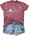 Magical Shirt for Women Magic Kingdom Tshirt Family Vacation Tee Castle Graphic Short Sleeve Tops Pink