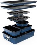 NutriChef 8-Piece Nonstick Stackable Bakeware Set - PFOA, PFOS, PTFE Free Baking Tray Set w/Non-Stick Coating, 450°F Oven Safe, Round Cake, Loaf, Muffin, Wide/Square Pans, Cookie Sheet (Blue)