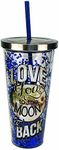 Spoontiques 21309 Moon and Back Glitter Cup with Straw, Blue One Size