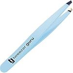 Tweezer Guru Tweezers for Women - Slant Pointed Precision Tweezers for Eyebrows & Ingrown Hair Removal - Blackhead and Splinter Tweezer with Sharp Needle Nose Point for Plucking (Sky Blue)