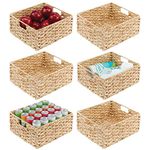 mDesign Water Hyacinth Braided Weave Kitchen Cabinet Pantry Basket with Built-in Chalkboard Label for Snacks, Produce, Vegetables, Pasta - Food Safe - 6 Pack - Natural Finish