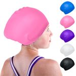 Waterproof Kids Swimming Cap, Silicone Kids Swim Caps for Boys and Girls, Stretchable and Comfortable Swimming Hats, Anti slip Swim Cap for Long Hair (Pink)