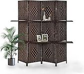 Room Divider,4 Panels Folding Privacy Screen,Room Divider Wall with Removable Storage Shelves Freestanding Partition Wall Divider for Home Office Bedroom,Brown