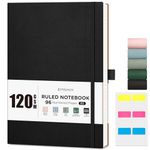 EMSHOI B5 Notebook Lined - 120 GSM Lined Paper, 96 Numbered Pages Softcover College Ruled Composition Notebooks with Free Sticky Notes for Women Men Office School,19 X 25 cm - Black