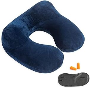 Makimoo Inflatable Travel Pillow, Neck Pillow Support for Traveling, Airplanes, Cars, and Offices with Compact Carrying Bag, Soft Velvet Washable Cover, Ideal for Adult Sleepers (Blue)