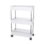 AEXONIZ Plastic Kitchen Storage Trolley Rack with Wheels, Slide Out Rolling Utility Cart Storage Shelves, Space Saving Home Storage Organizer Racks (White, 3 Layer)