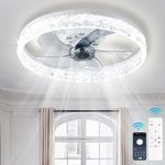 Finktonglan Modern LED Ceiling Fans with Lights and Remote, 50 cm Dimmable Bladeless Ceiling Fan 6 Speeds Bedroom Fan Ceiling Light Quiet Small Ceiling Fan Light for Living Room, White