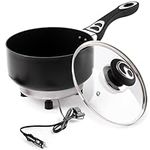 Zone Tech 12V Power Supply Stainless Steel Sauce Pan, 7.5-inch Portable Premium Quality Non-Stick Sauce Pan with Glass Vented Lid, Perfect for Camping, Tailgating, Picnic Many More.