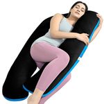 Cherilo Full Body U Shaped Pregnancy Pillow for Pregnant Women and Nursing Mom | Single Pillow for Multipurpose Use During Maternity | Premium Velvet Outer Cover with Zip | BLACK + SKY BLUE