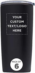 Custom Plastic Tumblers 20 oz. Set of 6, Personalized Bulk Pack - With lids, Ice Coffee Tumbler, To Go Cup, Insulated - Black